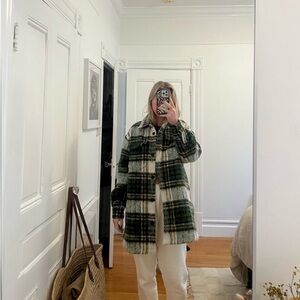 AllSaints Green Plaid Print Coat Shacket